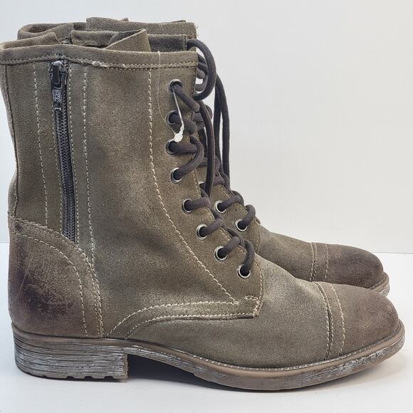 Roan Affair Leather Combat Boots 7M Olive Suede Zip Lace Distress Mid Calf Army - Picture 4 of 13
